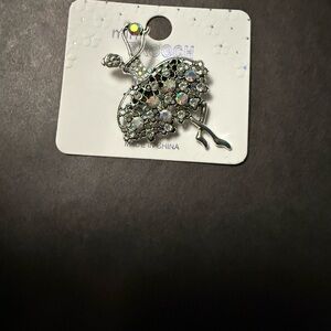 Mint Iridescent Crystal Swan Brooch in Silver